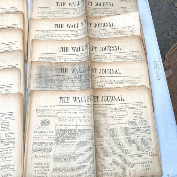 Vintage Wall Street Journal September 1931 Stock Market Crash Paper Ephemera - Picture 5 of 9